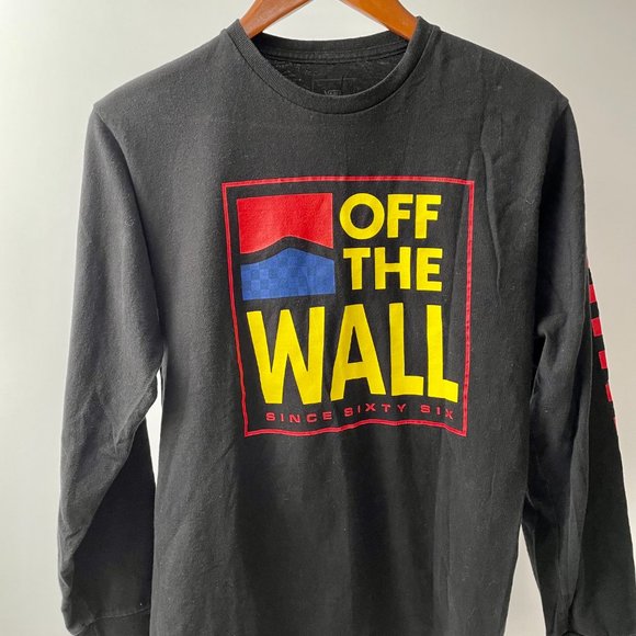 Vans Old Skool Logo Long Sleeve T Shirt Black Red Checkerboard, Size Men's S - Picture 2 of 7